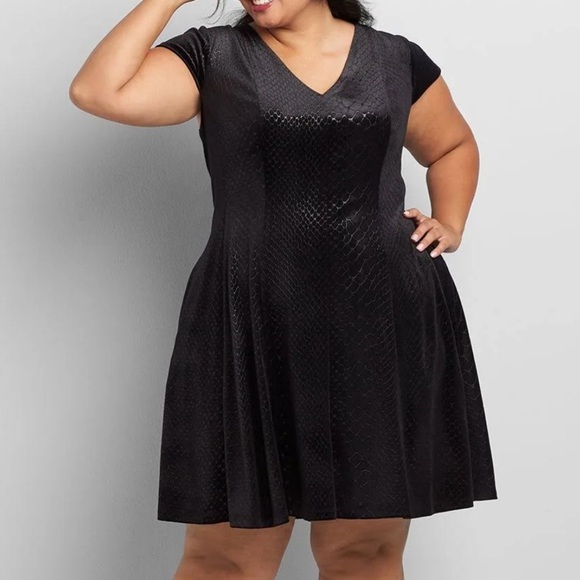 New Lane Bryant Velvet Textured Skater Dress Black - Picture 2 of 8